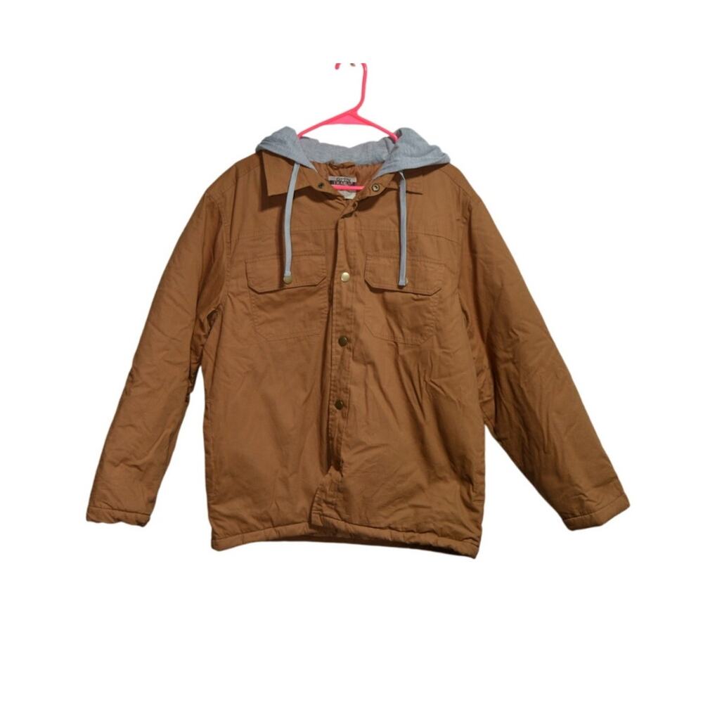 Open Trails Men's Beige Large Barn Jacket with Gray Sweatshirt Material Hood